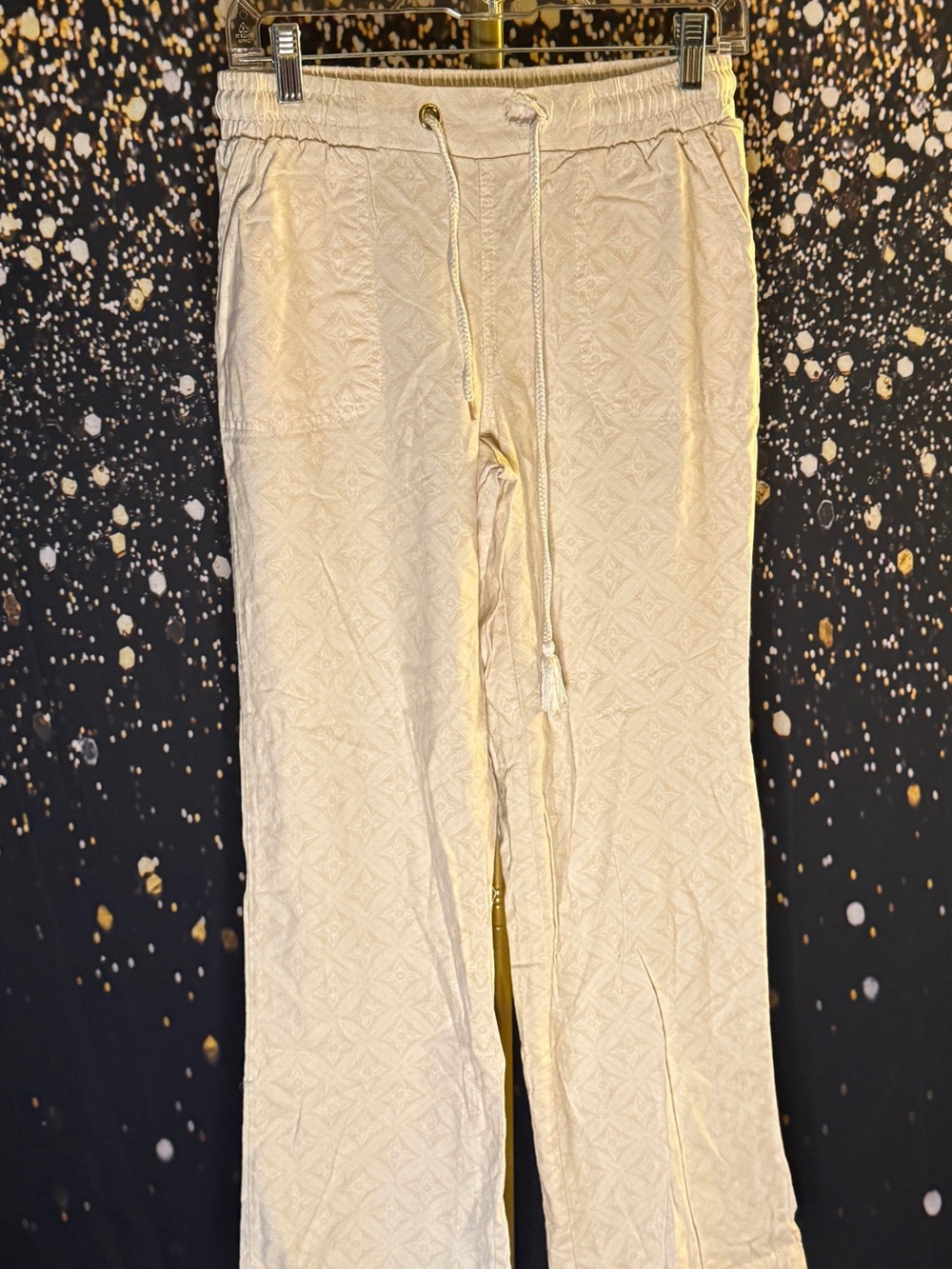 Cato Cream Drawstring Lounge Pants with Subtle Geometric Texture